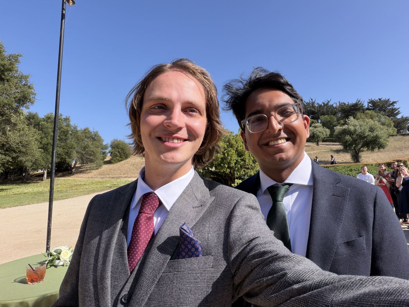 Dressed up at an outdoor wedding