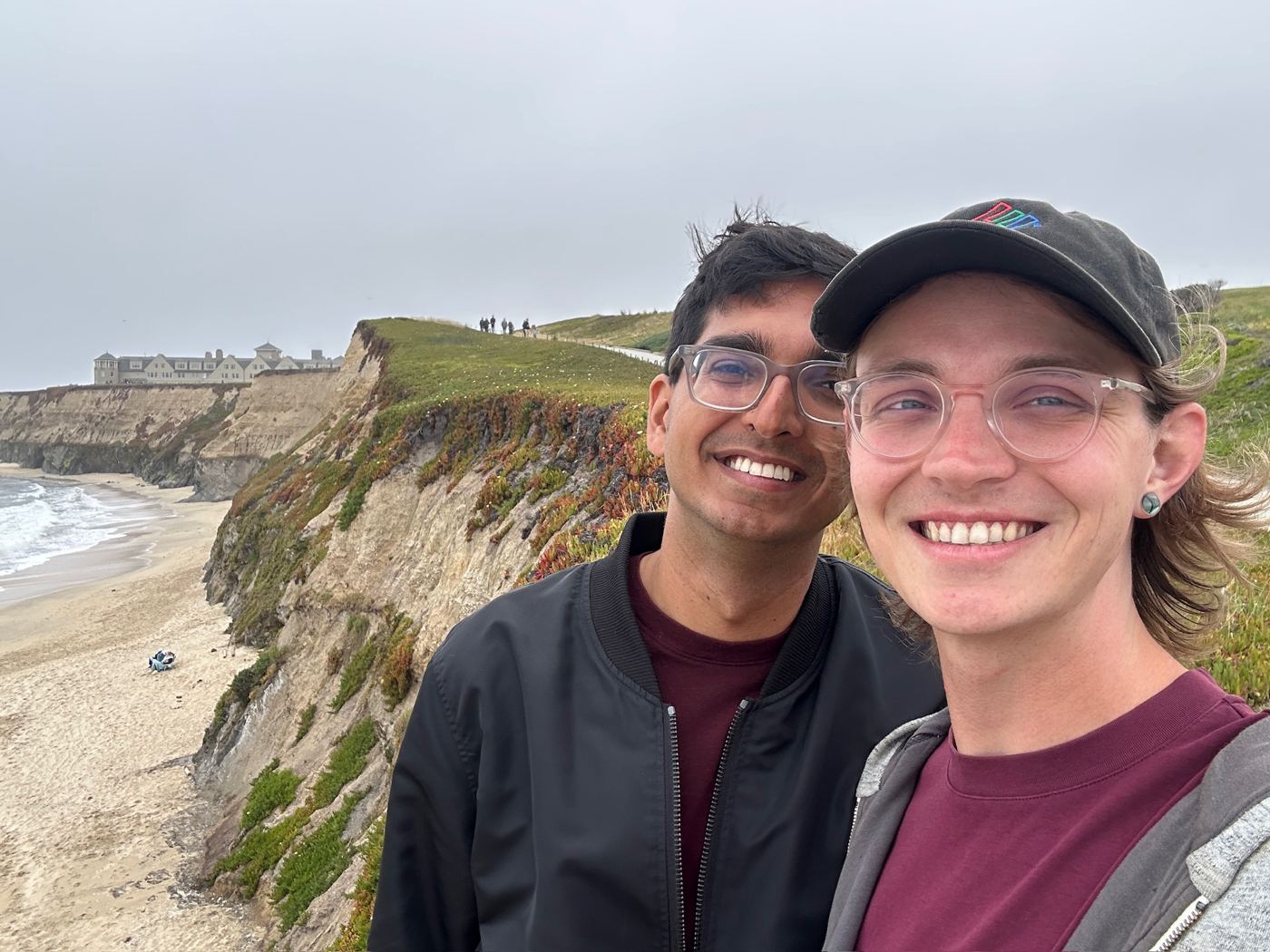 Cameron and Jamil together on the coastal bluffs at Half Moon Bay