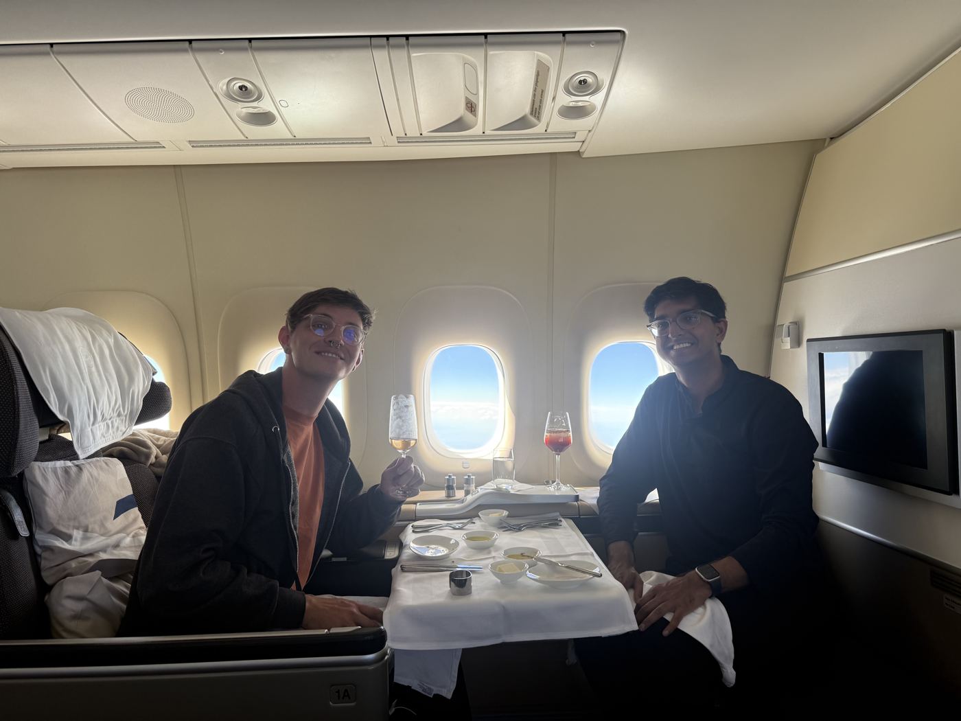 Toasting in an airplane cabin